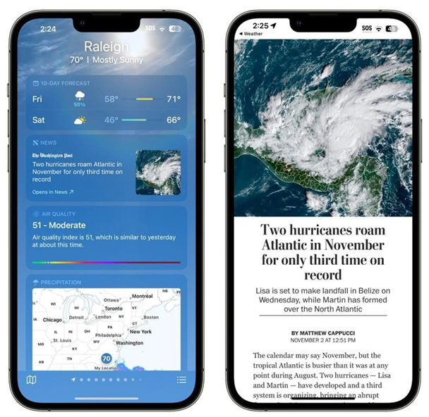 象山苹果14维修分享iPhone 14手机如何看天气时顺带看新闻 